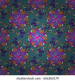 Multicolor ornament of small simple flowers, vector abstract seamless pattern for fabric or textile design.