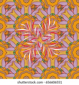 Multicolor ornament of small simple flowers, vector abstract seamless pattern for fabric or textile design.