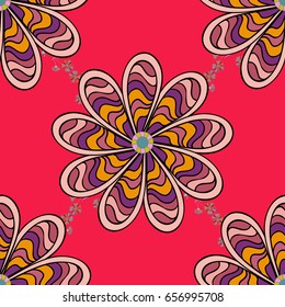 Multicolor ornament of small simple flowers, vector abstract seamless pattern for fabric or textile design.