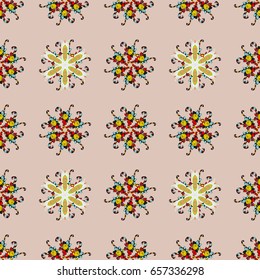 Multicolor ornament of small simple flowers, vector abstract seamless pattern for fabric or textile design.