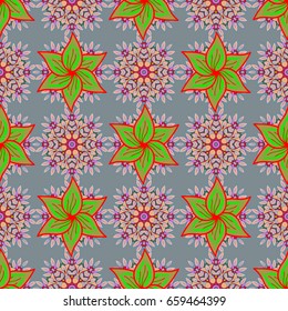 Multicolor ornament of small simple flowers, vector abstract seamless pattern for fabric or textile design.