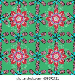 Multicolor ornament of small simple flowers, vector abstract seamless pattern for fabric or textile design.