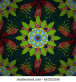 Multicolor ornament of small simple flowers, vector abstract seamless pattern for fabric or textile design.