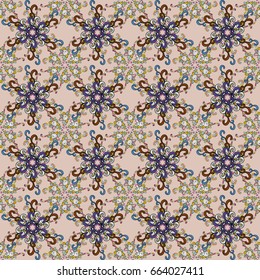 Multicolor ornament of small simple flowers, vector abstract seamless pattern for fabric or textile design.