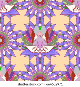 Multicolor ornament of small simple flowers, vector abstract seamless pattern for fabric or textile design.