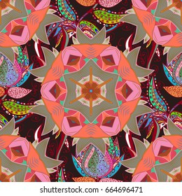 Multicolor ornament of small simple flowers, vector abstract seamless pattern for fabric or textile design.