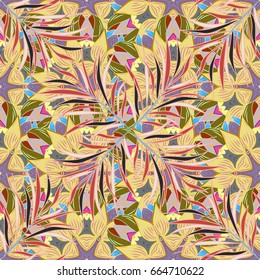 Multicolor ornament of small simple flowers, vector abstract seamless pattern for fabric or textile design.