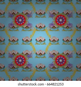 Multicolor ornament of small simple flowers, vector abstract seamless pattern for fabric or textile design.