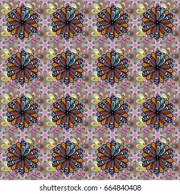 Multicolor ornament of small simple flowers, vector abstract seamless pattern for fabric or textile design.