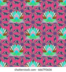 Multicolor ornament of small simple flowers, vector abstract seamless pattern for fabric or textile design.