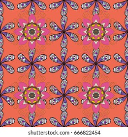 Multicolor ornament of small simple flowers, vector abstract seamless pattern for fabric or textile design.