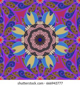 Multicolor ornament of small simple flowers, vector abstract seamless pattern for fabric or textile design.