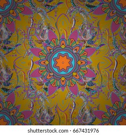 Multicolor ornament of small simple flowers, vector abstract seamless pattern for fabric or textile design.