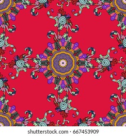 Multicolor ornament of small simple flowers, vector abstract seamless pattern for fabric or textile design.