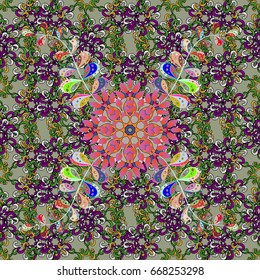 Multicolor ornament of small simple flowers, vector abstract seamless pattern for fabric or textile design.