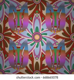 Multicolor ornament of small simple flowers, vector abstract seamless pattern for fabric or textile design.