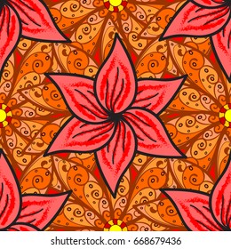 Multicolor ornament of small simple flowers, vector abstract seamless pattern for fabric or textile design.