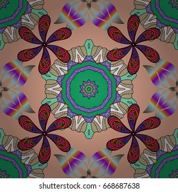 Multicolor ornament of small simple flowers, vector abstract seamless pattern for fabric or textile design.
