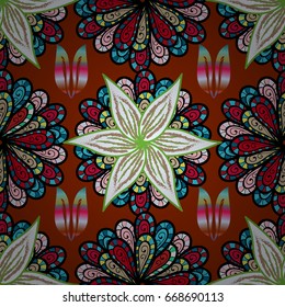 Multicolor ornament of small simple flowers, vector abstract seamless pattern for fabric or textile design.