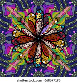 Multicolor ornament of small simple flowers, vector abstract seamless pattern for fabric or textile design.