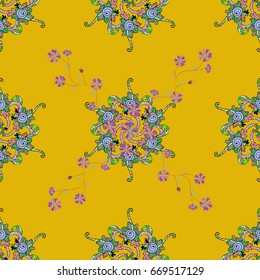 Multicolor ornament of small simple flowers, vector abstract seamless pattern for fabric or textile design.