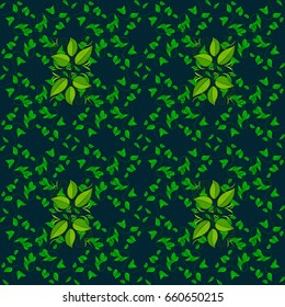 Multicolor ornament of small simple leaves, vector abstract seamless pattern for fabric or textile design.