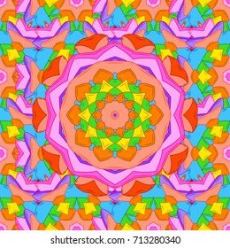 Multicolor ornament of small simple orange, pink and blue flowers, vector abstract seamless pattern for fabric or textile design.
