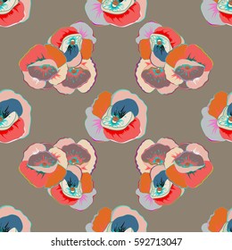 Multicolor ornament of small simple pink and blue flowers, vector abstract seamless pattern for fabric or textile design.