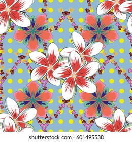 Multicolor ornament of small simple pink, green and blue flowers, vector abstract seamless pattern for fabric or textile design.