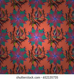 Multicolor ornament of small simple pink flowers, vector abstract seamless pattern for fabric or textile design.