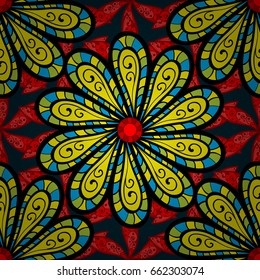 Multicolor ornament of small simple pink flowers, vector abstract seamless pattern for fabric or textile design.