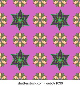 Multicolor ornament of small simple pink flowers, vector abstract seamless pattern for fabric or textile design.