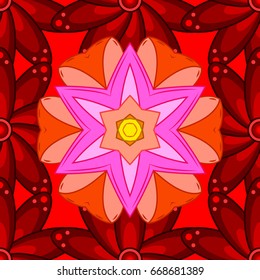 Multicolor ornament of small simple pink flowers, vector abstract seamless pattern for fabric or textile design.