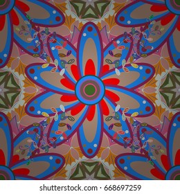 Multicolor ornament of small simple pink flowers, vector abstract seamless pattern for fabric or textile design.