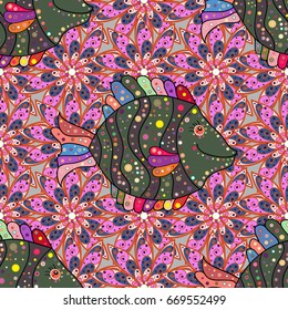 Multicolor ornament of small simple pink flowers, vector abstract seamless pattern for fabric or textile design.