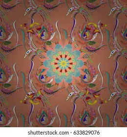 Multicolor ornament of small simple purple flowers, vector abstract seamless pattern for fabric or textile design.