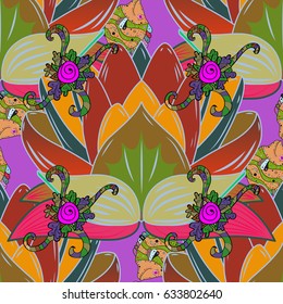 Multicolor ornament of small simple red flowers, vector abstract seamless pattern for fabric or textile design.