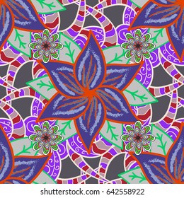Multicolor ornament of small simple red flowers, vector abstract seamless pattern for fabric or textile design.