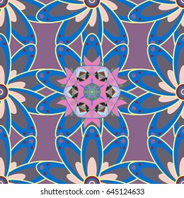 Multicolor ornament of small simple red flowers, vector abstract seamless pattern for fabric or textile design.