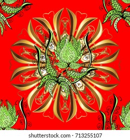 Multicolor ornament of small simple red, brown and green flowers, vector abstract seamless pattern for fabric or textile design.