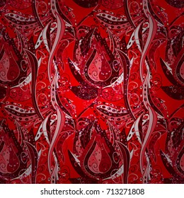 Multicolor ornament of small simple red, pink and neutral flowers, vector abstract seamless pattern for fabric or textile design.