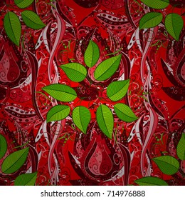 Multicolor ornament of small simple red, green and pink flowers, vector abstract seamless pattern for fabric or textile design.