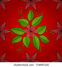 Multicolor ornament of small simple red, green and pink flowers, vector abstract seamless pattern for fabric or textile design.