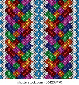Multicolor ornate seamless knitted vector pattern as a fabric texture
