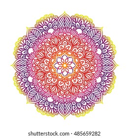 multicolor outline mandala. decorative ornament. floral design element. flower vector mandala. hippie stuff. gradient colors. print for textile, wrap.