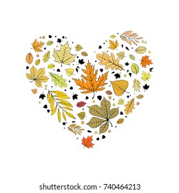 Multicolor outlined heart shaped autumn leaves design

