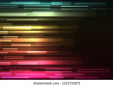 multicolor overlap pixel speed in dark background, geometric layer motion backdrop, simple technology template, vector illustration