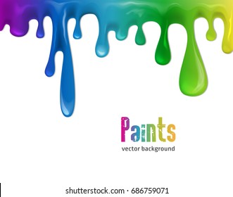 Multicolor paint dripping on white background. Stylish liquid layered colorful painting concept