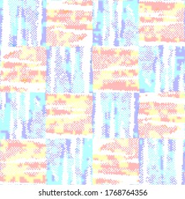 Multicolor Painterly-Dyed Textured Tile Checked Pattern
