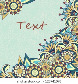 Multicolor paisley background with text space. Vector illustration